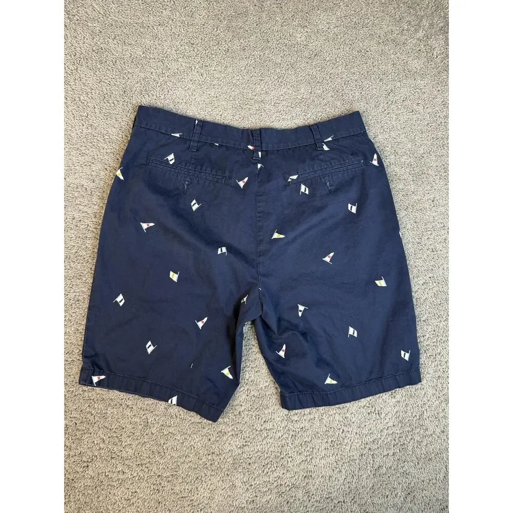 Nautica Shorts Mens 36 Blue Chino Cotton Nautical Pennant Pockets 9 In Inseam